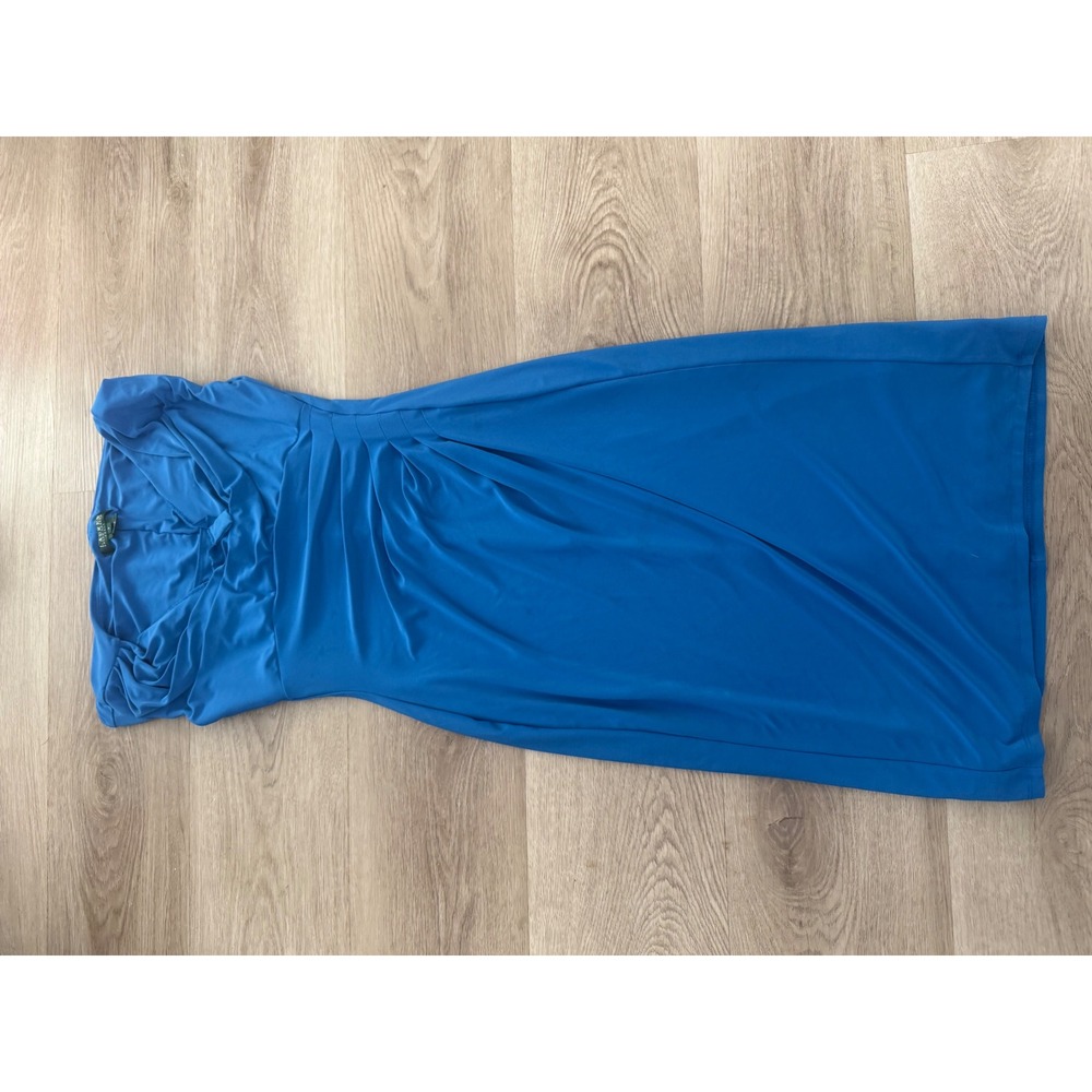 Lauren Ralph Lauren Royal Blue Ruched Sheath Dress Size 2 Portrait Neck Cocktail